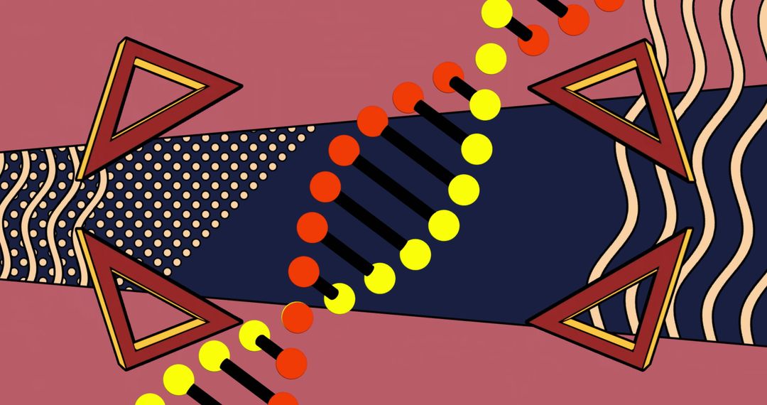 Vibrant Geometric Abstract Art with Red and Yellow Chain