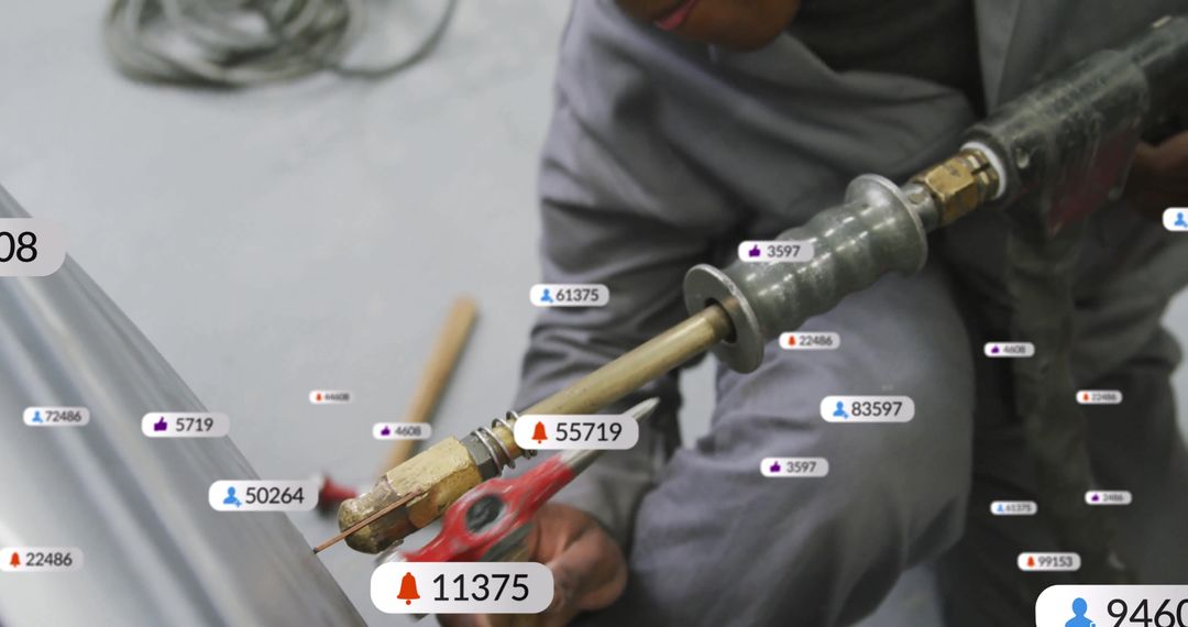 Welder Handling Blowtorch with Alert Elements in Graphic Overlay