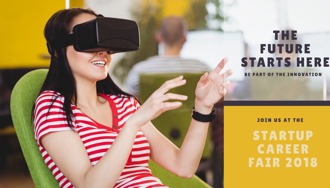 Woman engaging with virtual reality at tech career fair