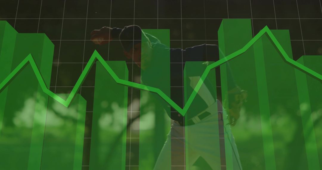Dynamic Golf Swing with 3D Bar Chart Overlay Reflecting Performance