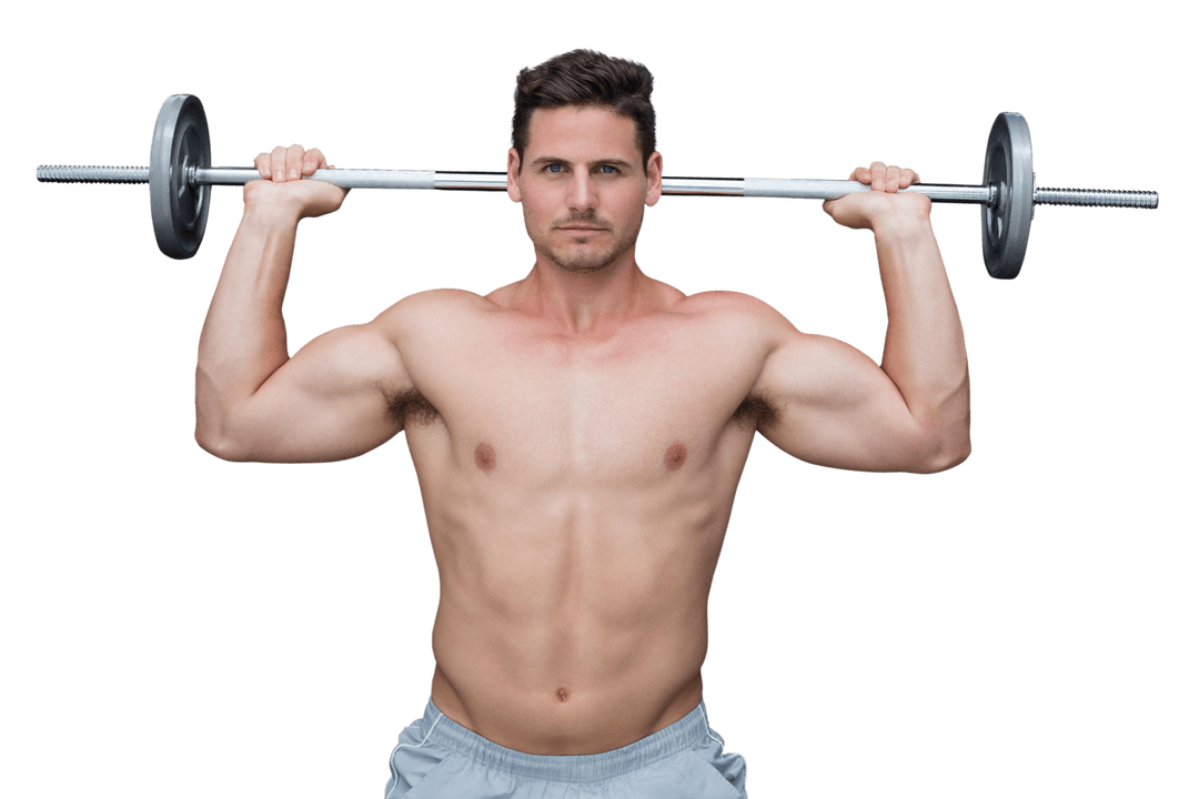 Muscular Man Lifting Barbell on Transparent Background