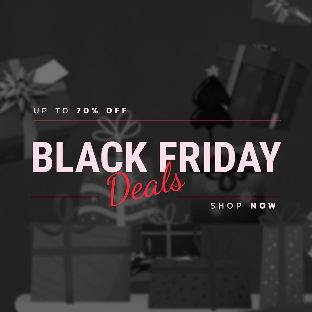 Composition of up to 70 percent off black friday deals shop now text over presents and decorations - Download Free Stock Templates Pikwizard.com