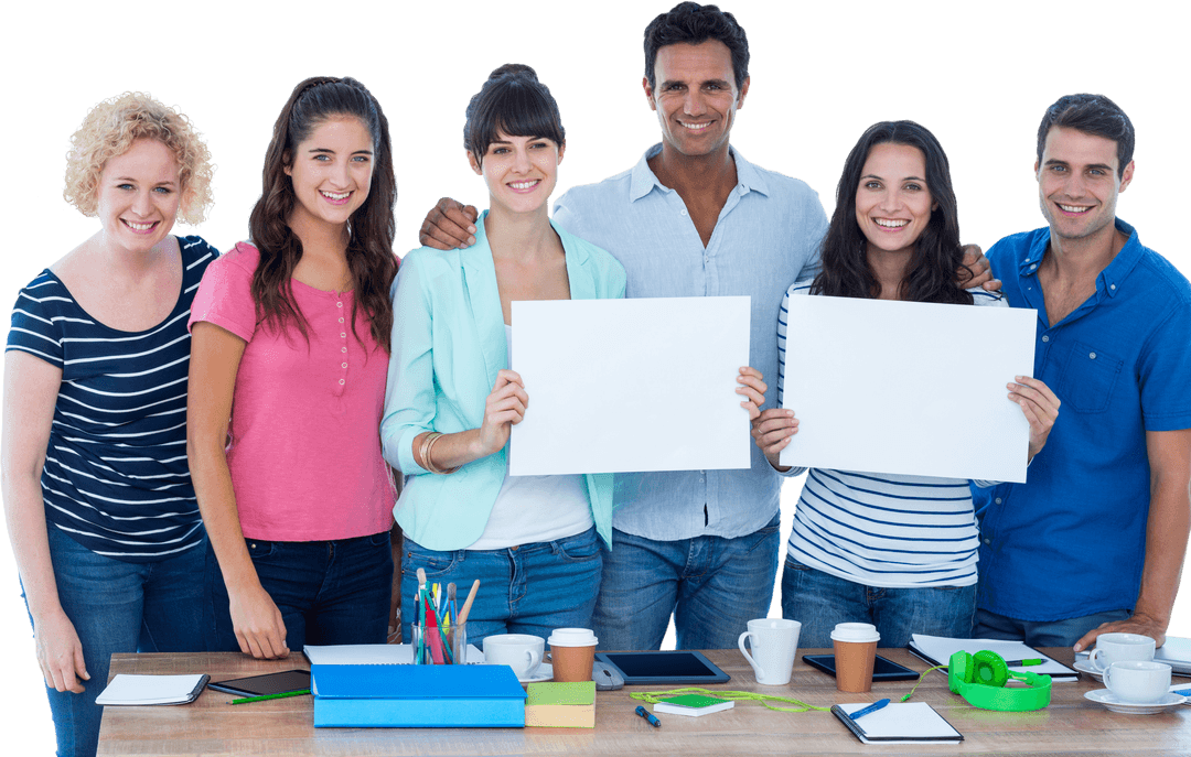 Creative Business Team Holding Transparent Signboards Indoors