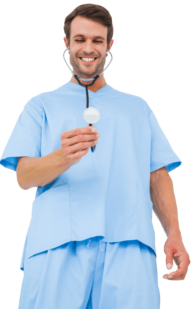 Surgeon in Blue Scrubs with Stethoscope on Transparent Background