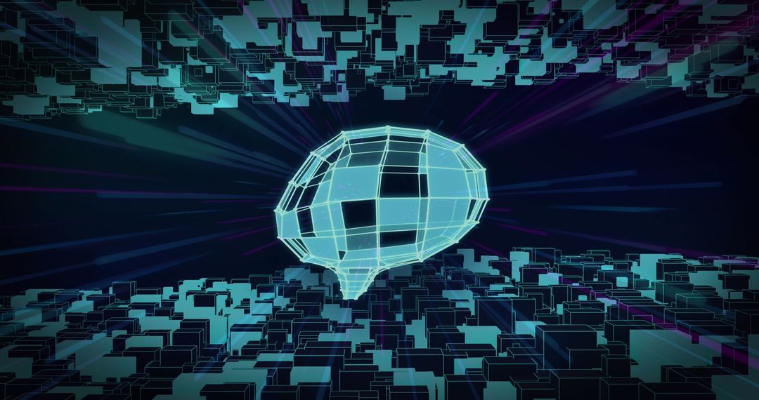 Futuristic Digital Brain with Neon Lights