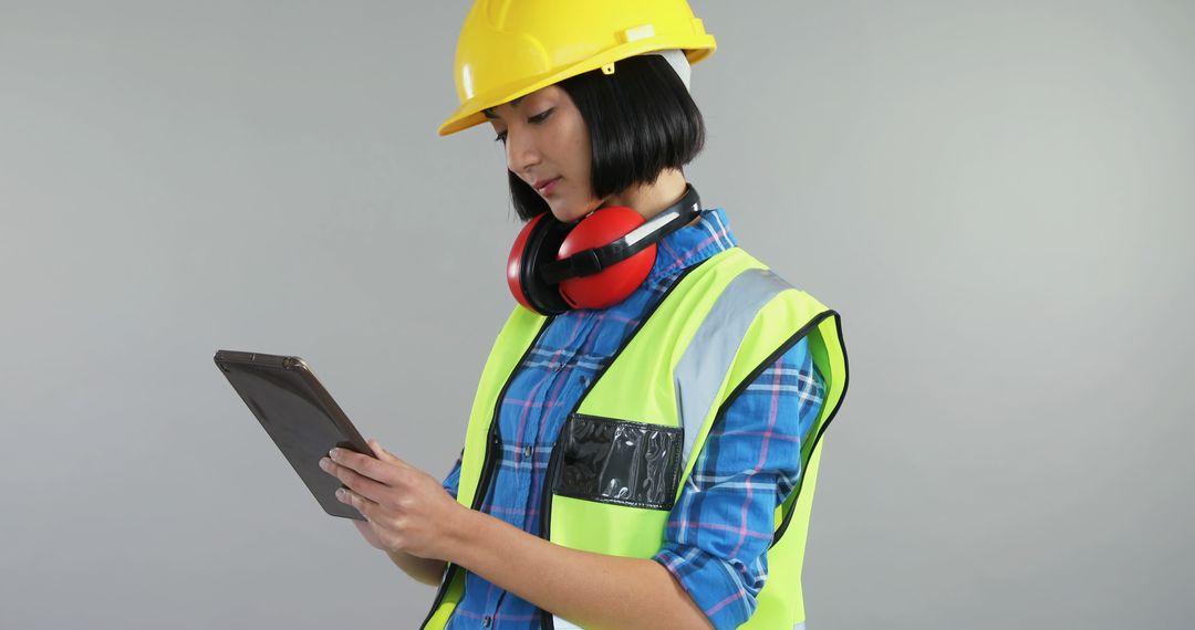 Construction Worker Engaged in Tablet Use Modern Technology - Free Images, Stock Photos and Pictures on Pikwizard.com