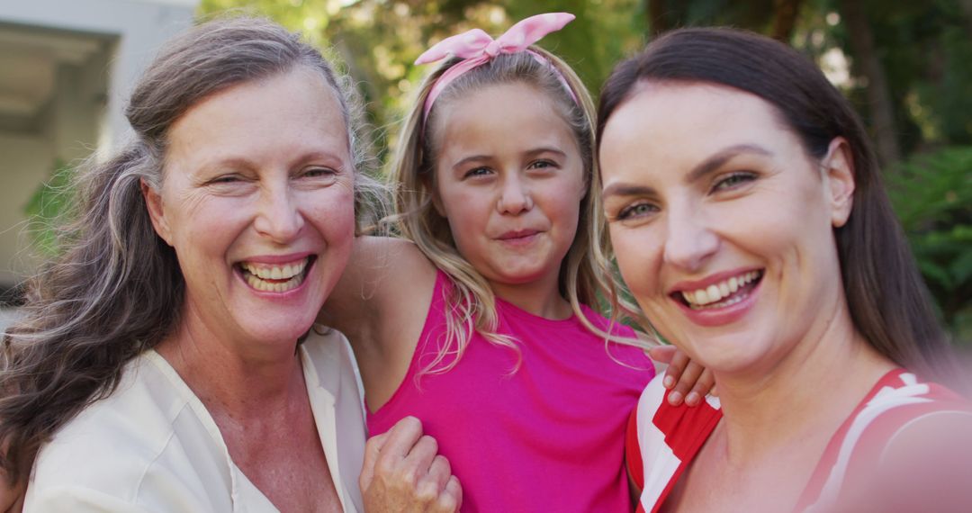 Three Generations of Women Smiling Outdoors in Summer - Free Images, Stock Photos and Pictures on Pikwizard.com