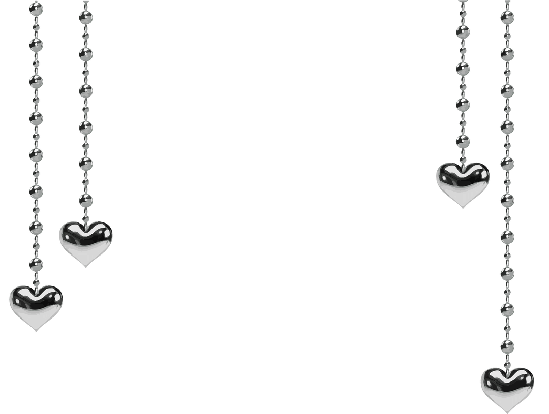 Metallic Bead Chains with Shining Heart Pendants on Transparent Background