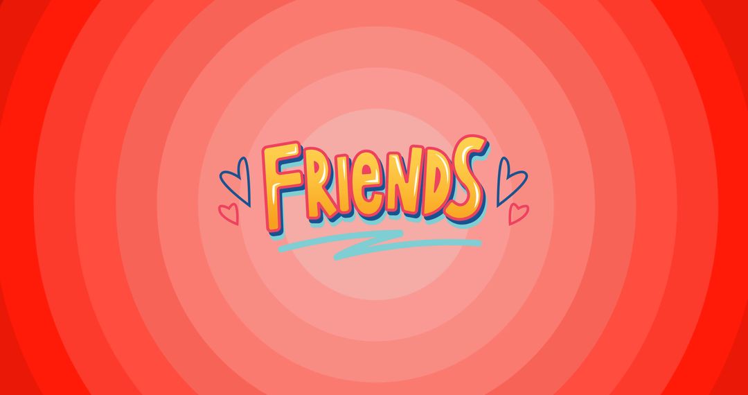 Colorful 'Friends' Text with Hearts on Red Background