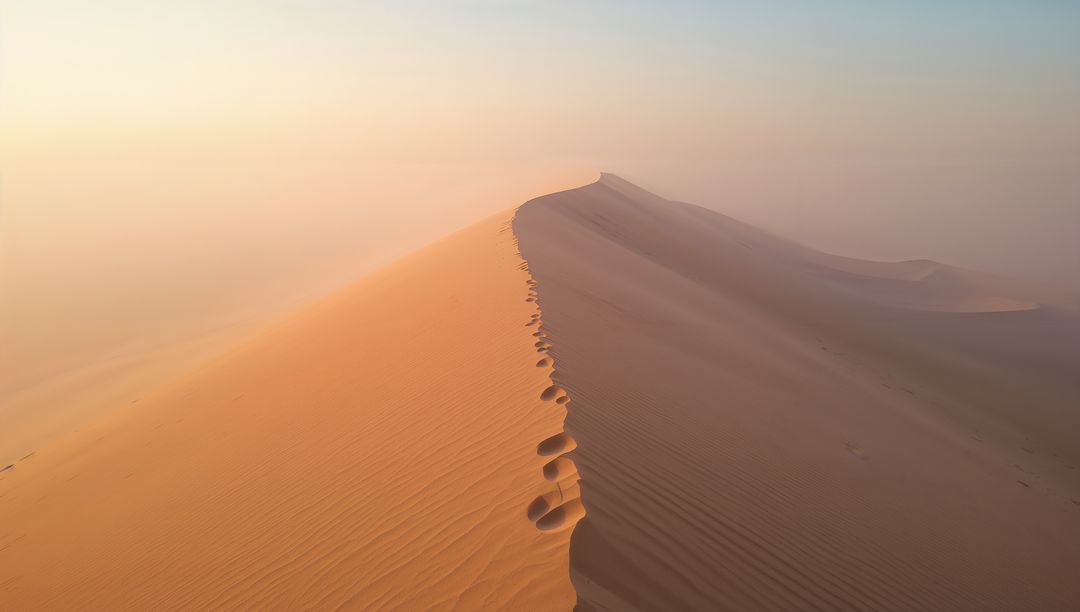 Serene Sand Dune Footprints Creating Path in Vast Desert