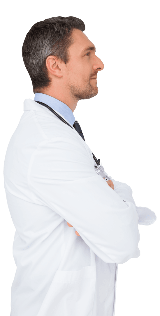 Confident Male Doctor in White Coat Transparent Background