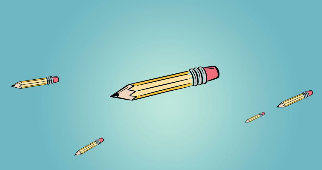 Floating Pencils Icons on Blue Gradient Background