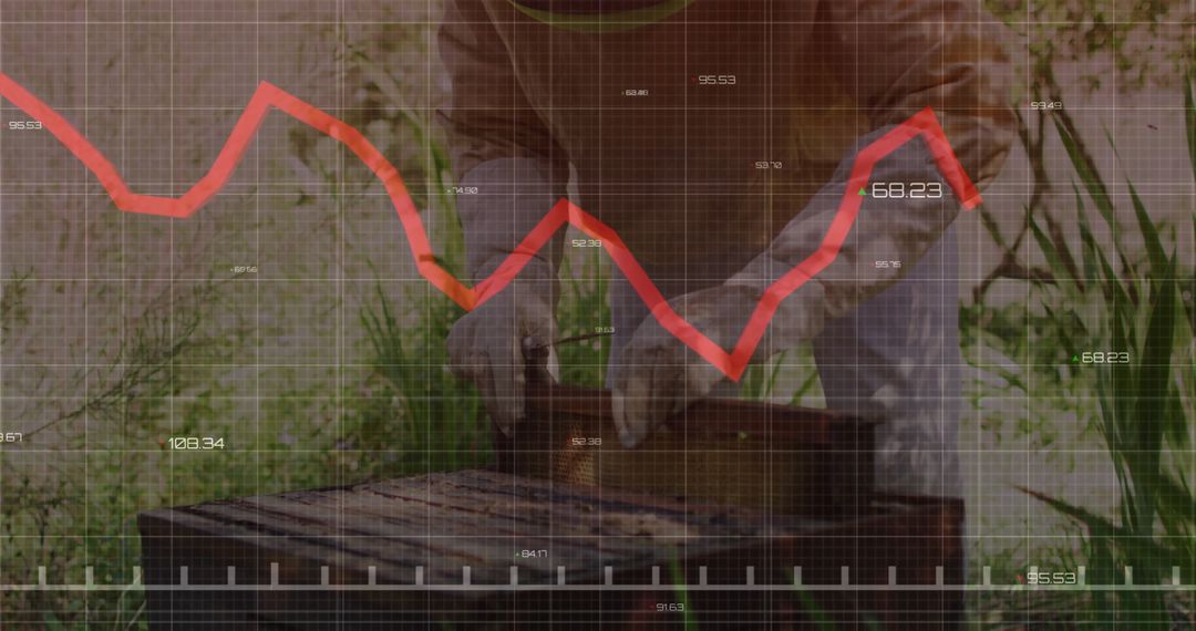 Beekeeper Analyzing Hive with Data Overlay Graphics