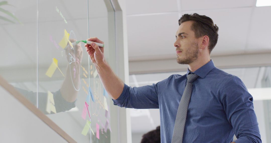 Male Professional Writing on Whiteboard with Colored Stickers - Free Images, Stock Photos and Pictures on Pikwizard.com