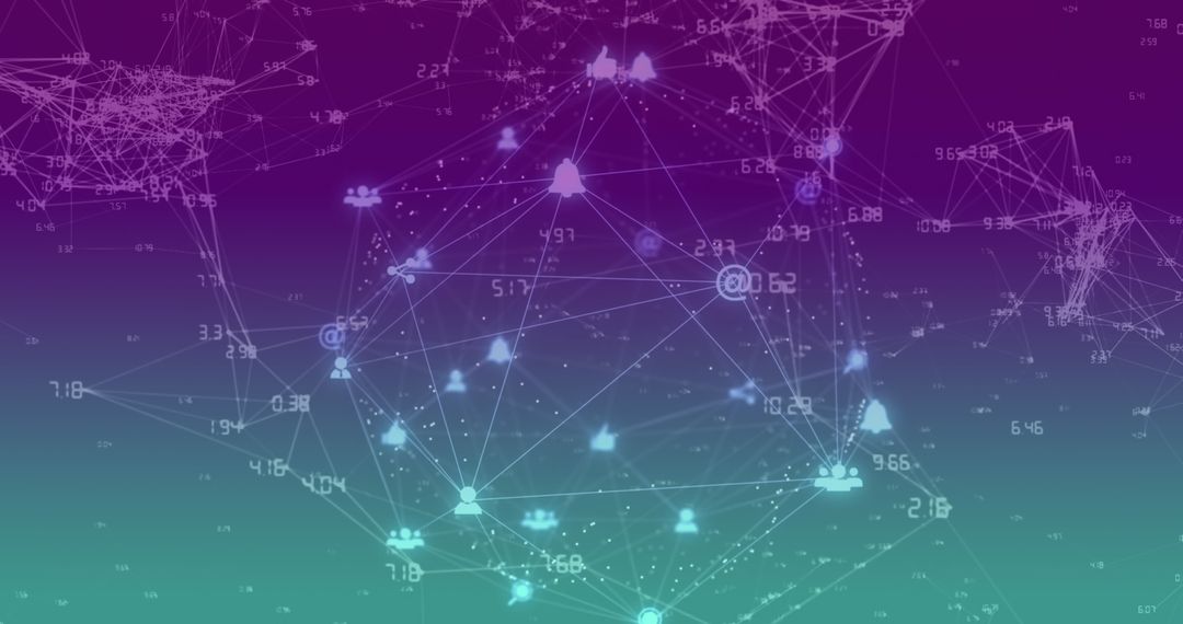 Futuristic Digital Network With Icons on Gradient Background