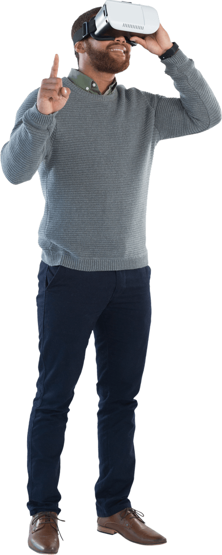 Transparent Image of Man Engaging with Virtual Reality Headset