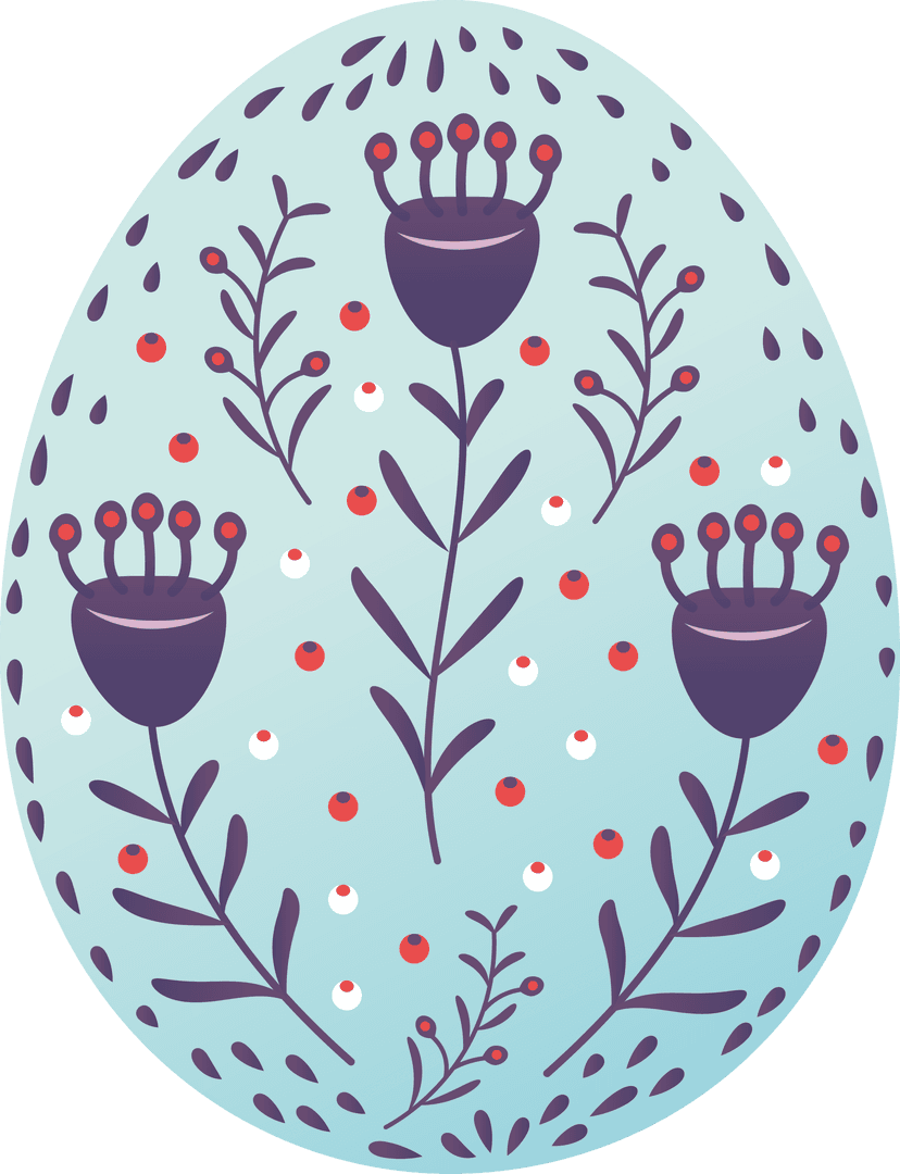 Easter Egg Illustration with Floral Pattern on Transparent Background