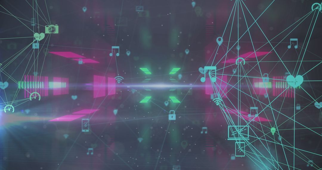 Abstract Digital Tunnel with Media and Connectivity Icons