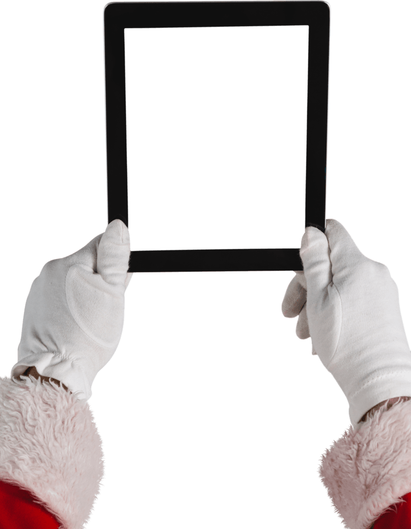 Santa Claus Holding Transparent Digital Tablet Isolated
