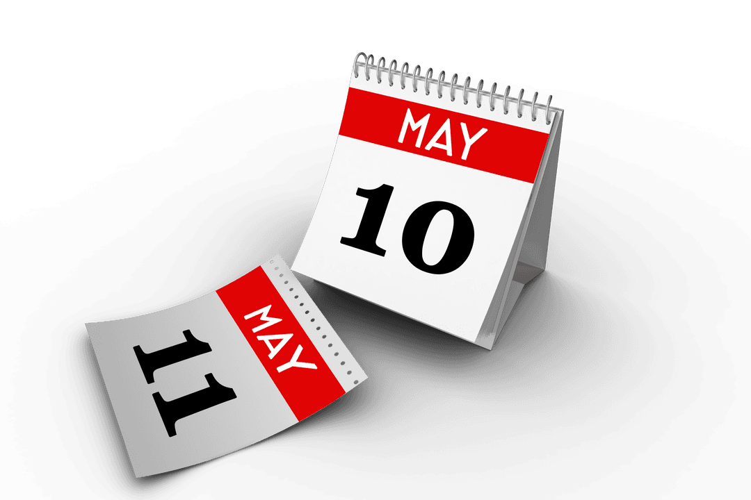 Transparent Calendar with May 10 and May 11 Pages