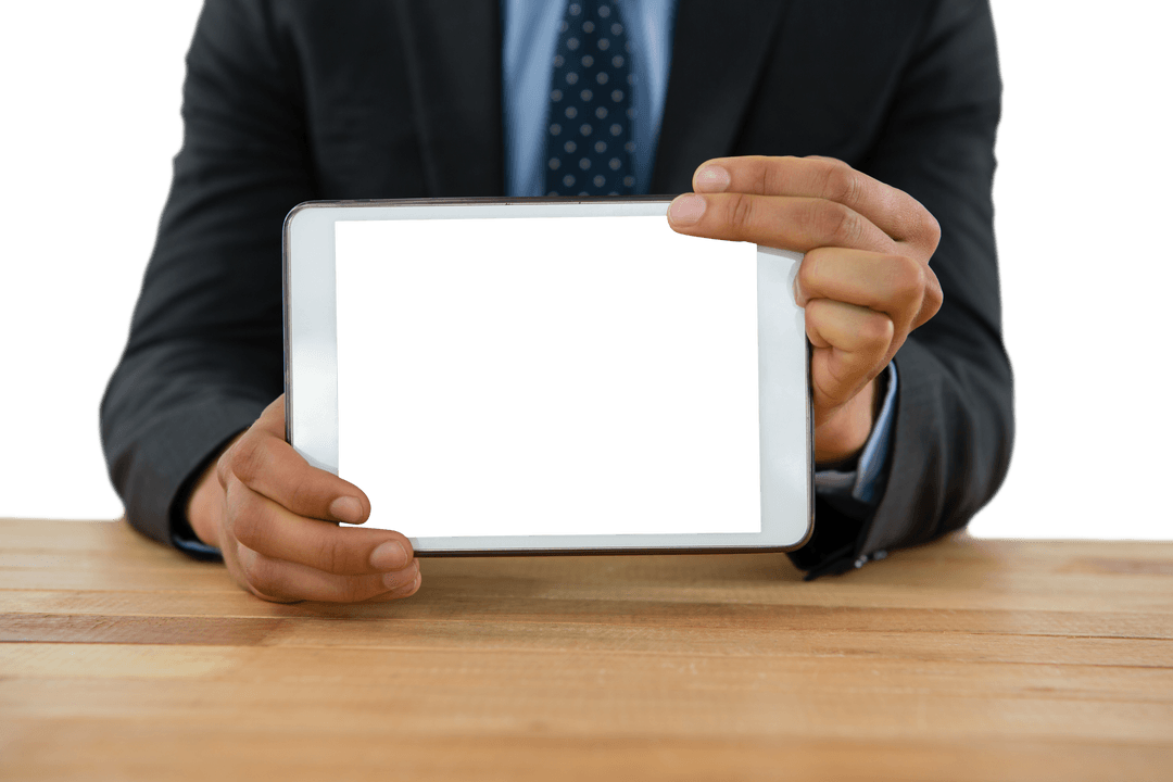 Transparent Tablet Display with Businessman Holding Device