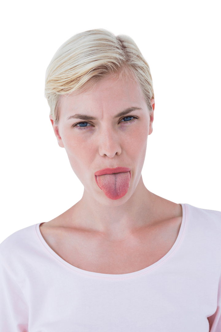 Transparent Portrait of Woman Sticking Tongue Out Playfully