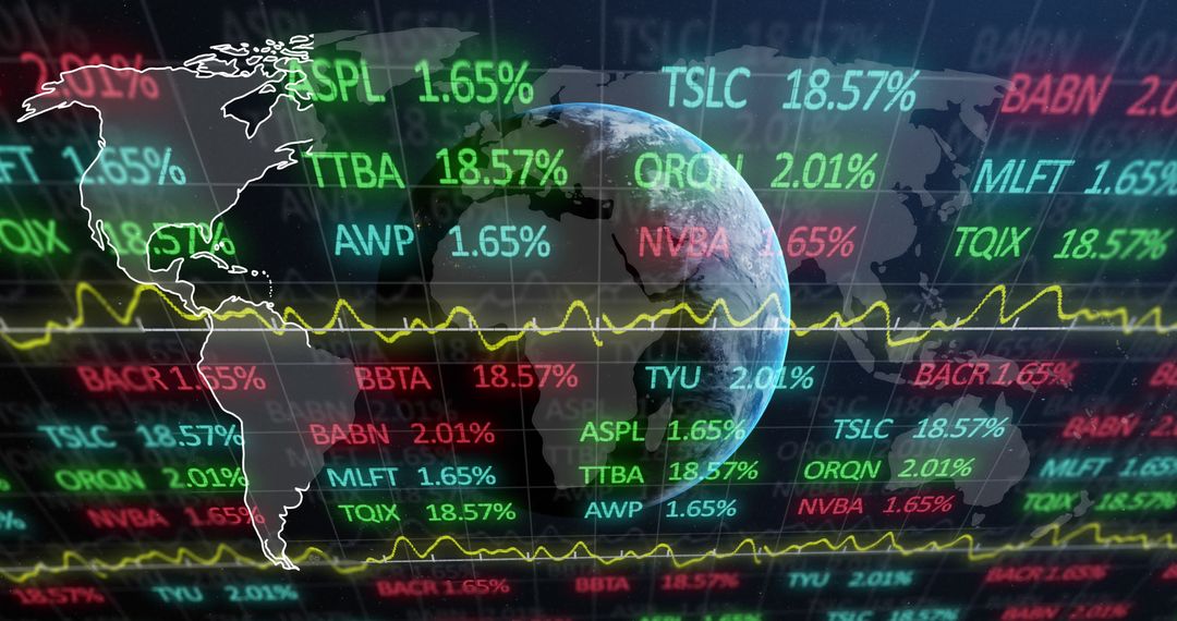 Global Stock Market with World Map and Digital Data Interface