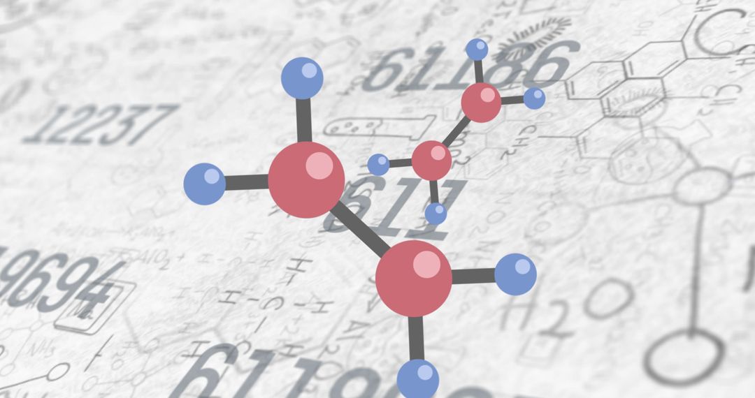 Rotating Molecular Model with Chemical Formulas Background