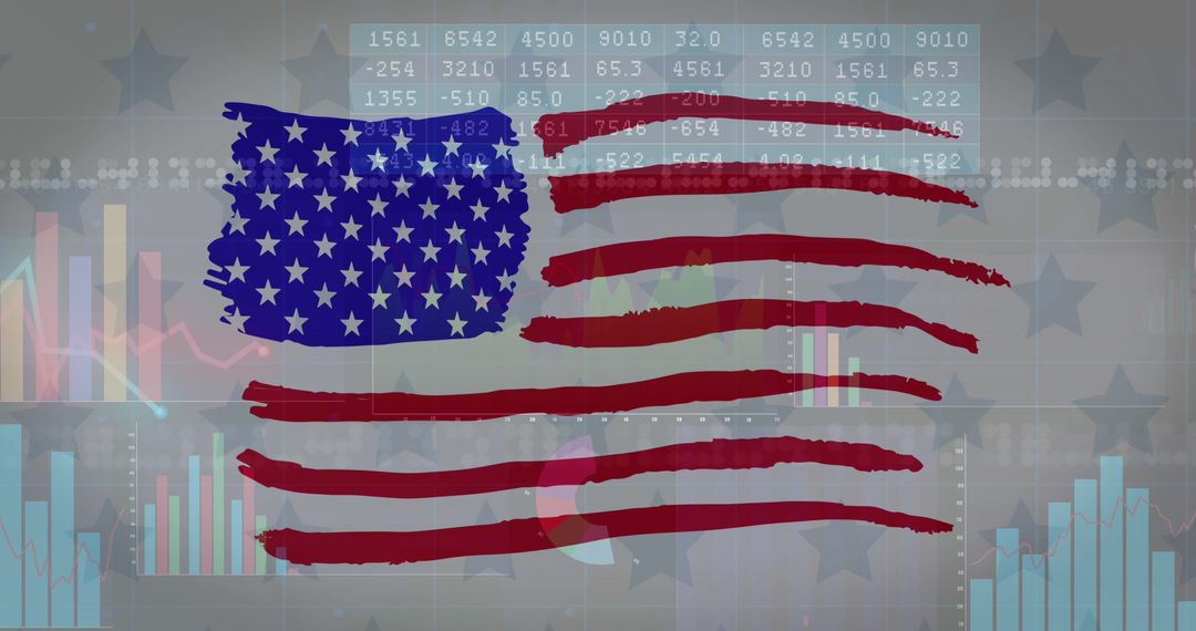 Abstract American Flag with Financial Data Background