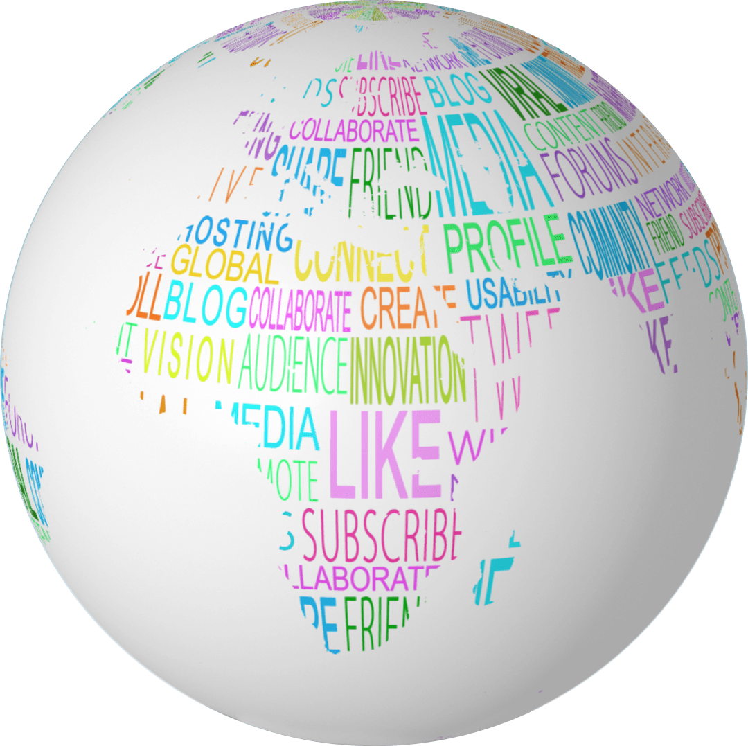 Transparent Globe of Social Media Words Illustrating Global Digital Communication