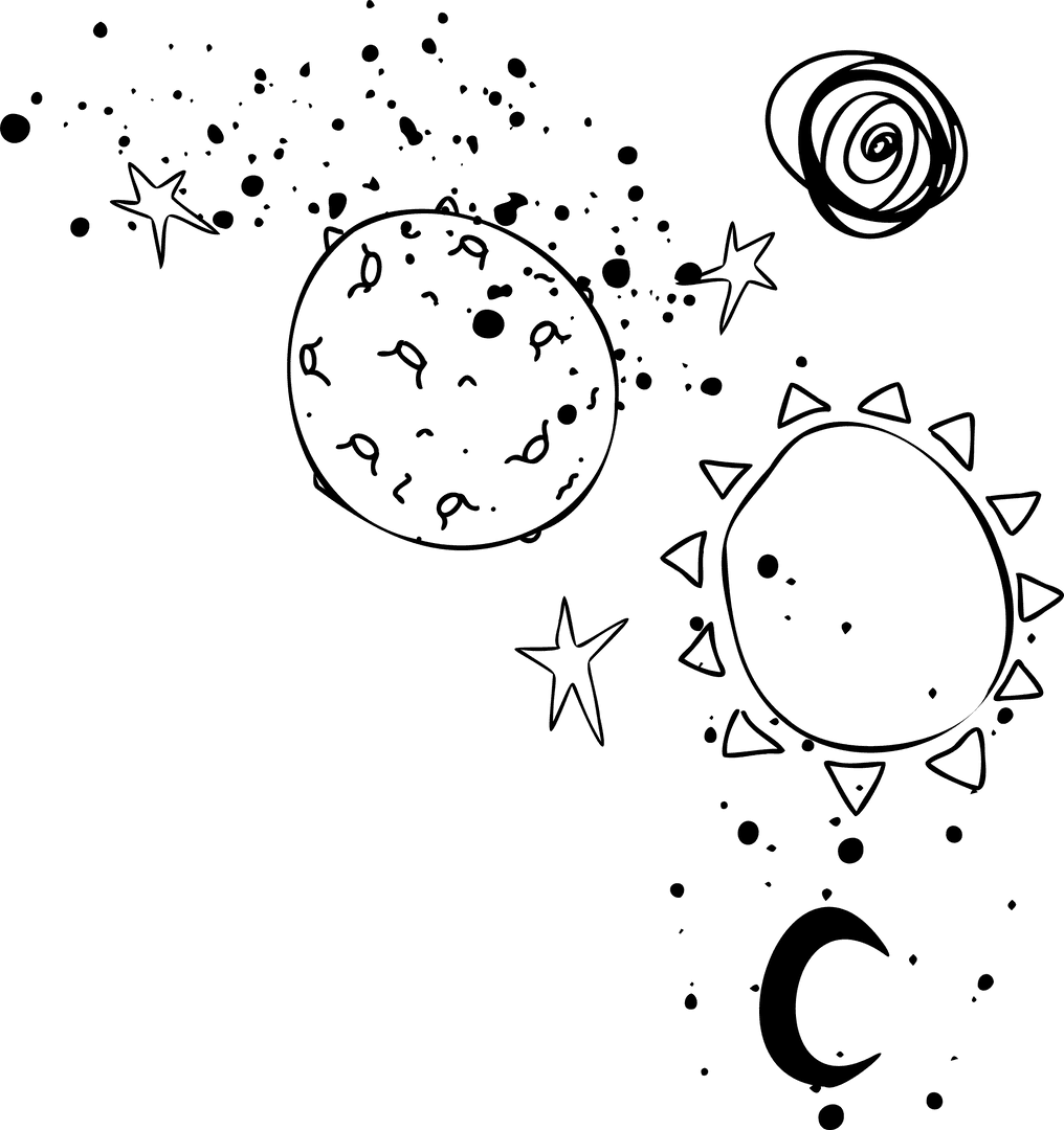 Transparent Celestial Doodles Cosmic Art on Space Background