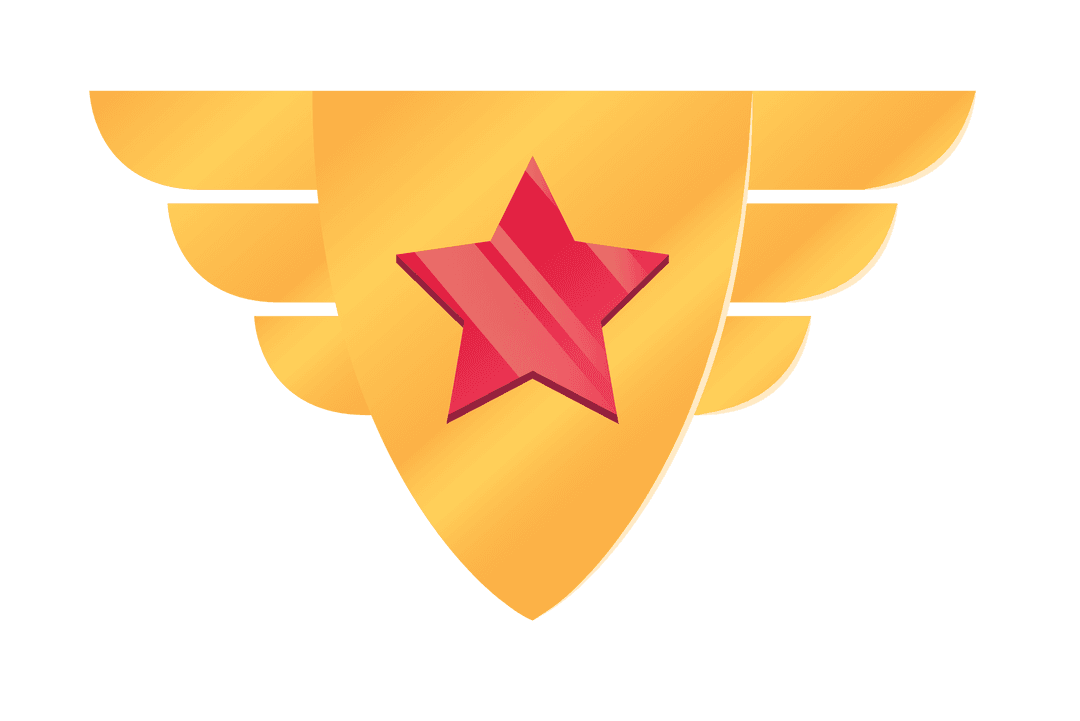 Golden Shield Badge with Red Star on Transparent Background