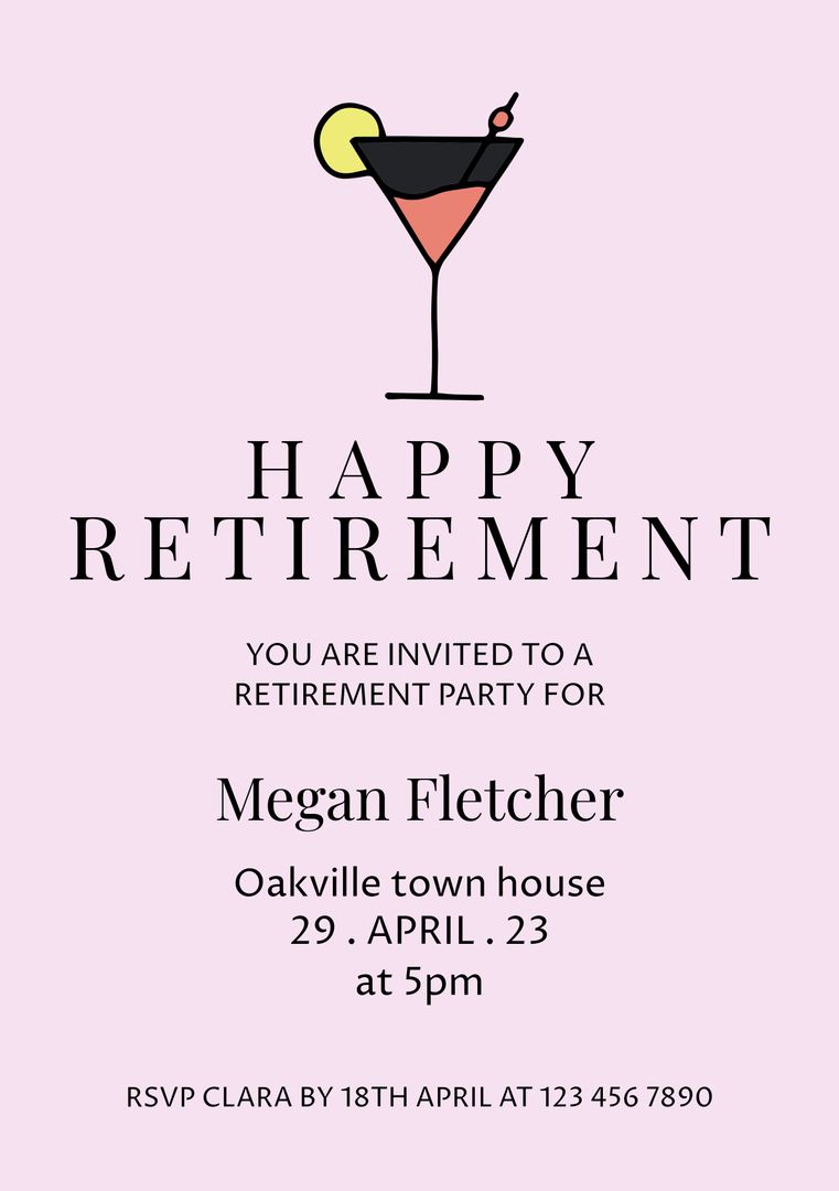 Elegant Retirement Party Invitation with Martini Glass Icon - Download Free Stock Templates Pikwizard.com
