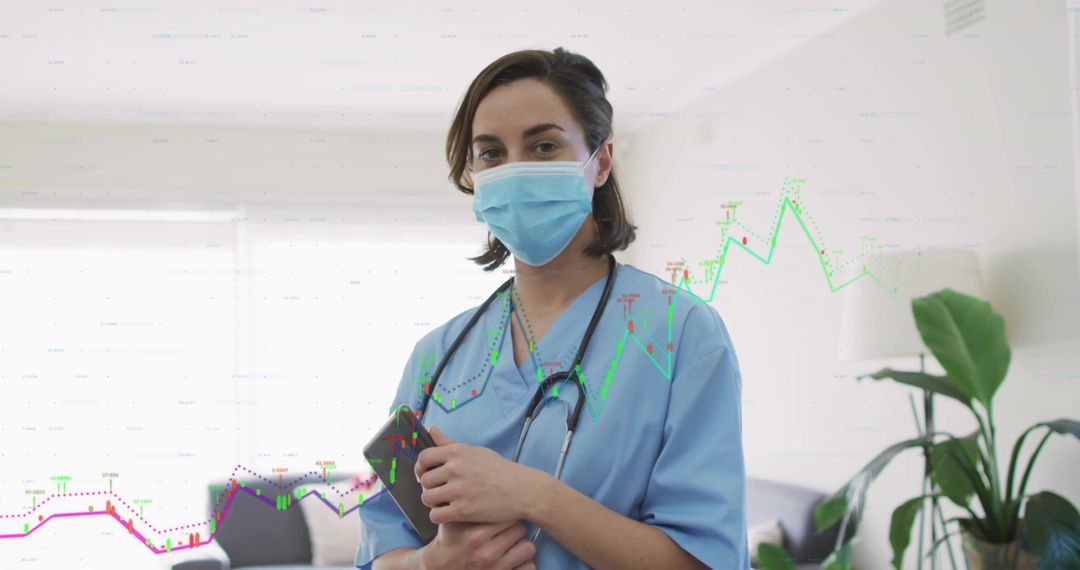 Healthcare Professional with Digital Chart Overlay in Clinic Setting
