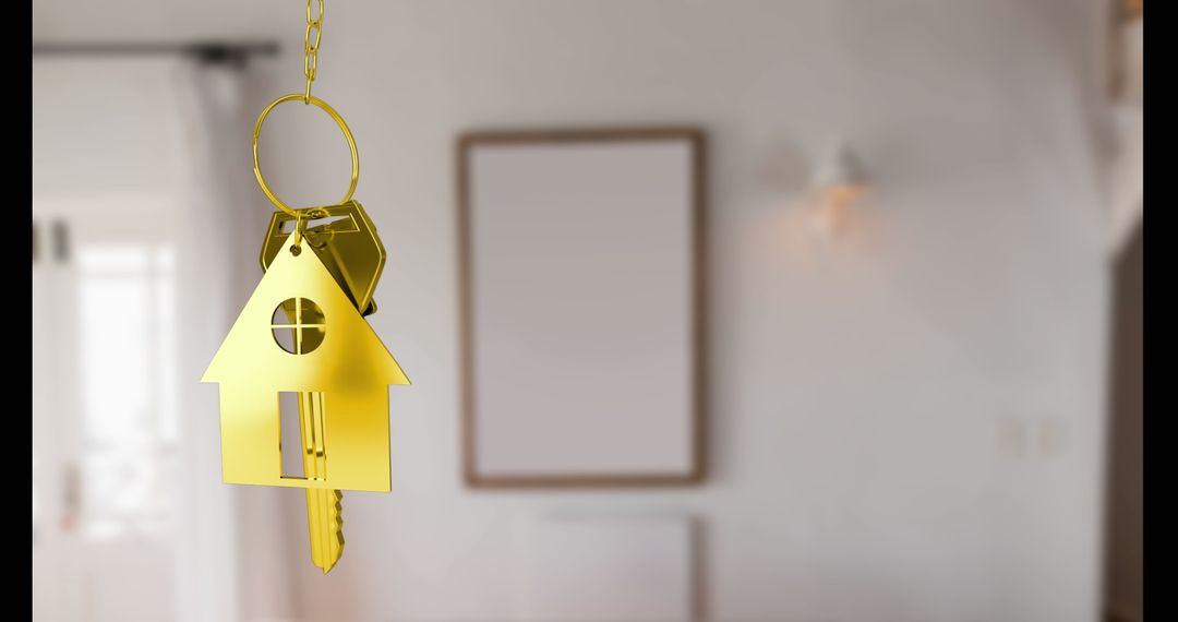 Golden house-shaped keychain in modern minimalistic interior