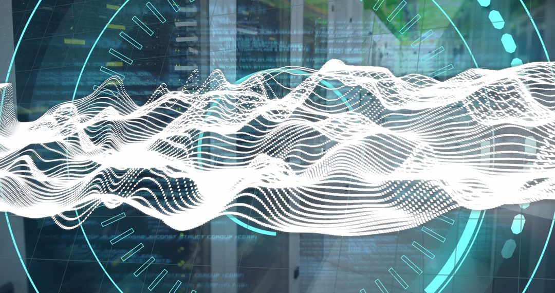 Digital Network Waves Overlaid on Data Center