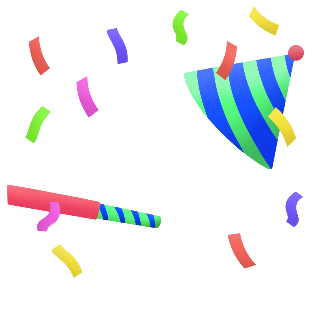 Transparent Background Party Hat, Blower, Confetti Illustrations