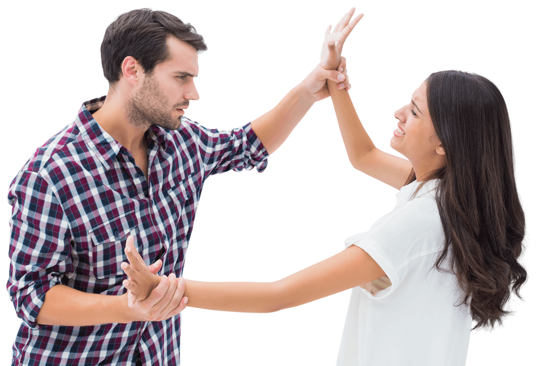 Caucasian Couple Arguing and Holding Hands Transparent Background