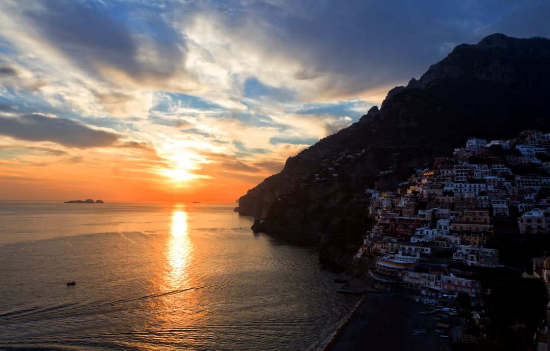 Scenic Coastal Sunset Over Mediterranean Village - Free Images, Stock Photos and Pictures on Pikwizard.com