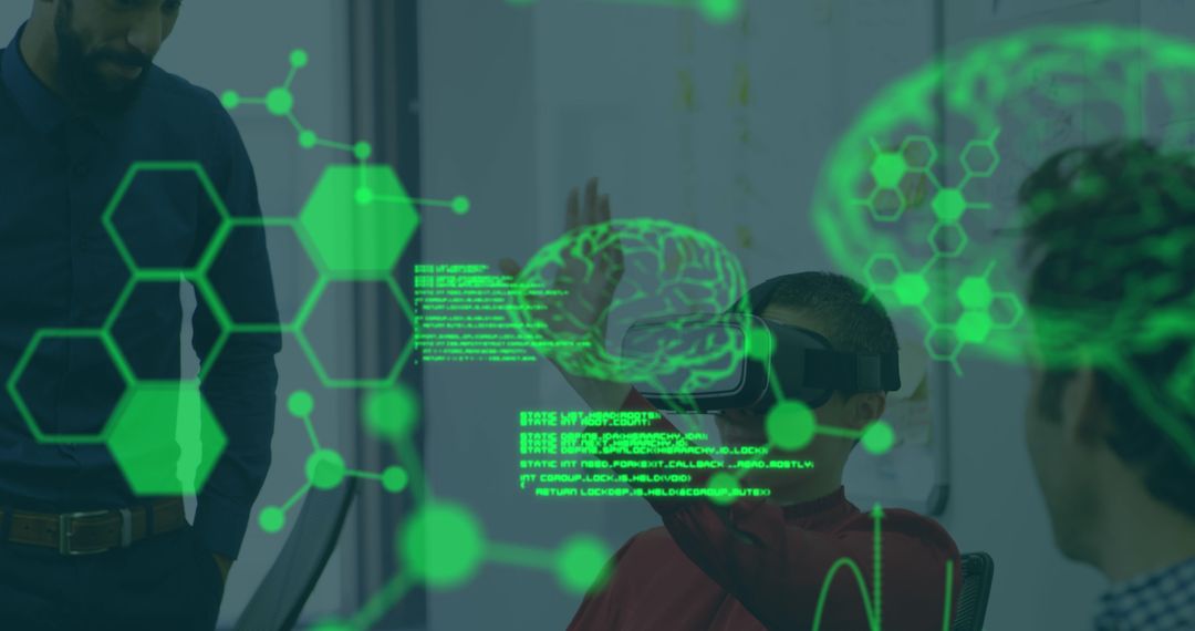 Diverse Team Engaging with Virtual Reality in Futuristic Office