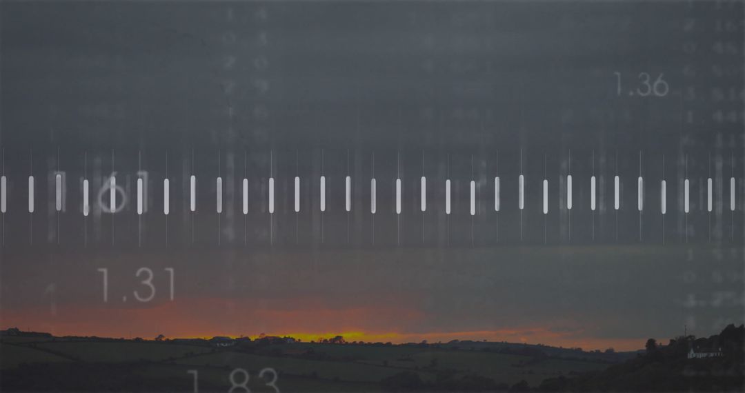 Digital Interface Overlays Countryside During Sunrise