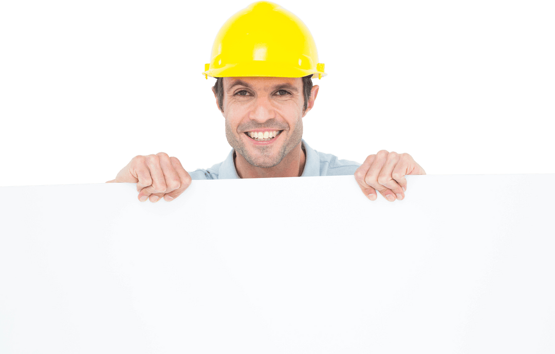 Smiling Male Architect Holding Blank Billboard Transparent Background