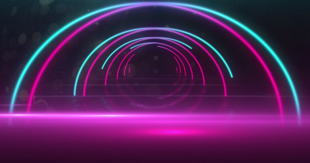 Futuristic Tunnel with Vivid Neon Arcs in Pink and Blue