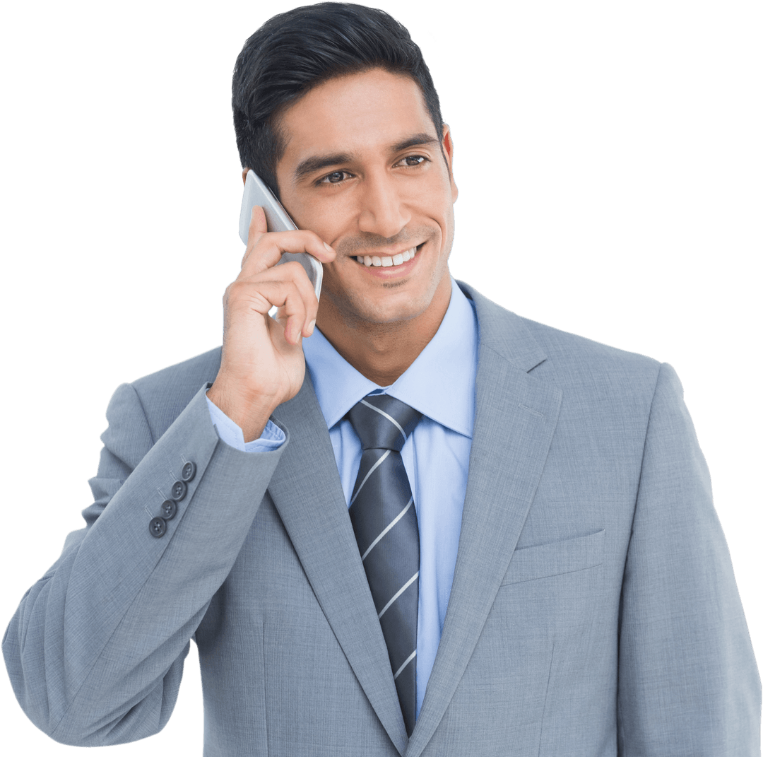Transparent Businessman Talking on Phone in Grey Suit