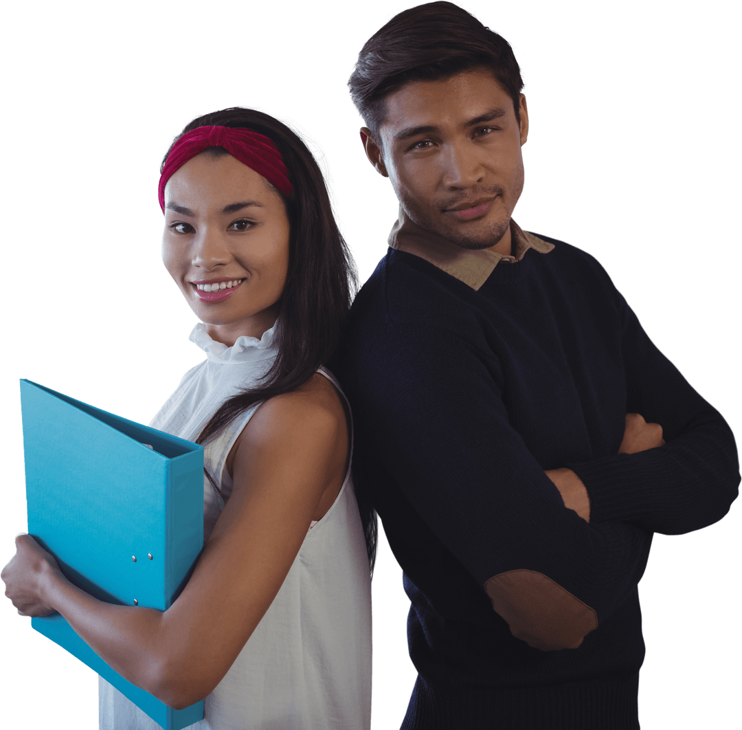 Confident Students Posing with Transparent Background