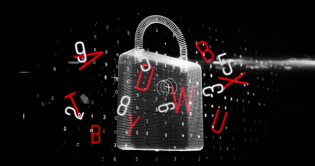 Digital Padlock and Numbers on Black Background Representing Cybersecurity