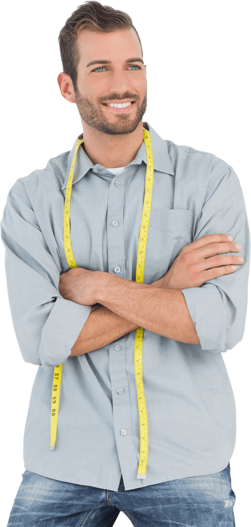 Transparent Smiling Male Fashion Designer with Measuring Tape
