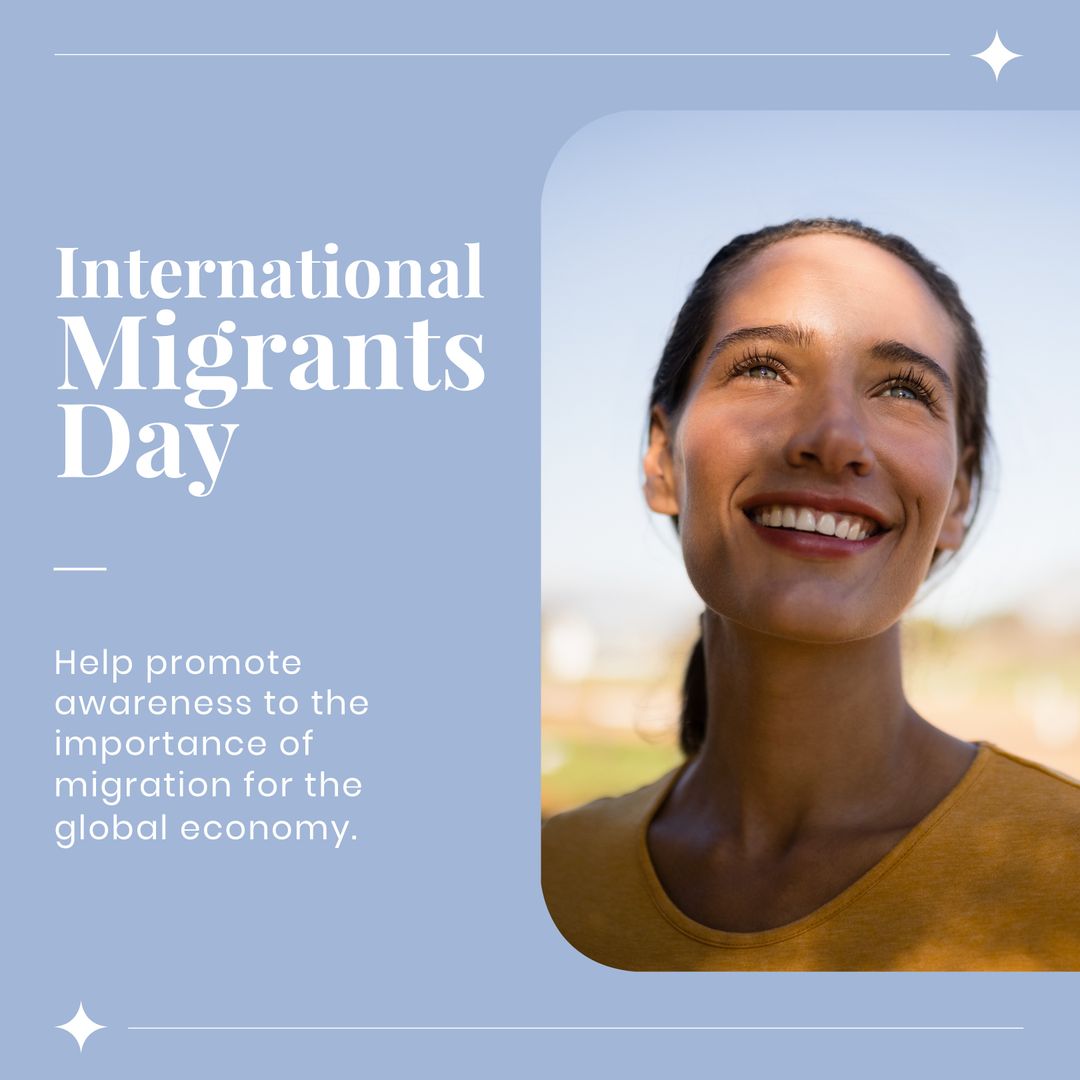International Migrants Day Promotion with Smiling Caucasian Woman