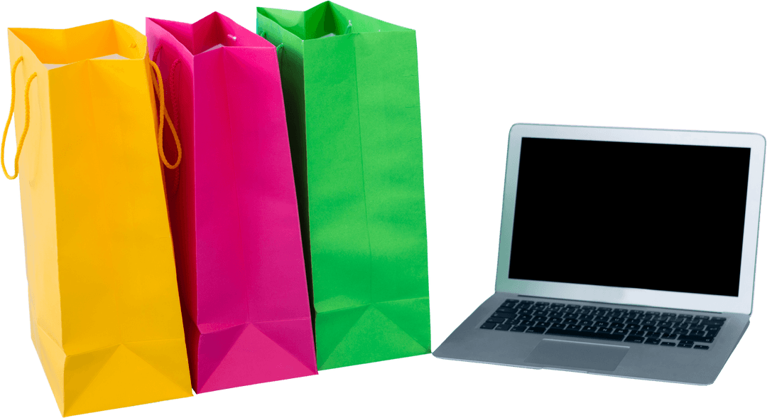 Shopping bags and laptop isolated, transparent background - Download Free Stock Images Pikwizard.com