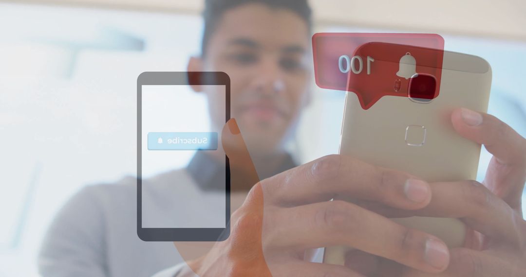 Man Holding Smartphone Receiving Social Media Notifications